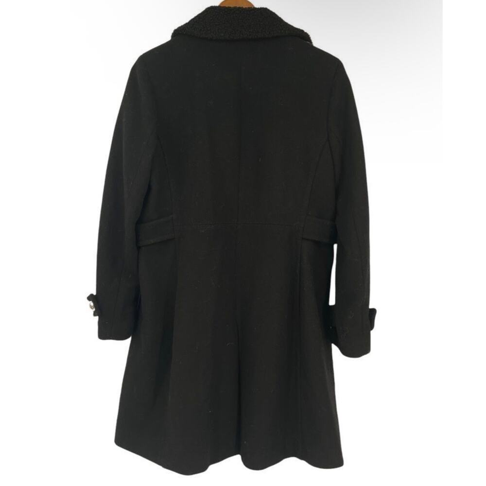 Kate Spade New York Black Wool Blend Coat Faux Fur Collar Large - Picture 3 of 9